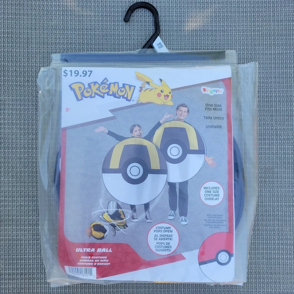 NEW Kids Pokémon Ultra Ball Pop Up Costume (One Size) Black Yellow White